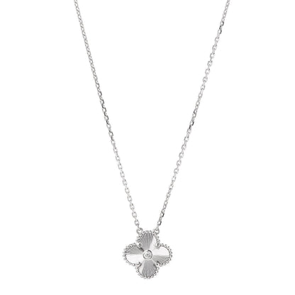Van Cleef & Arpels 18K White Gold Diamond Guilloche Vintage Alhambra Pendant Necklace 1 of 8