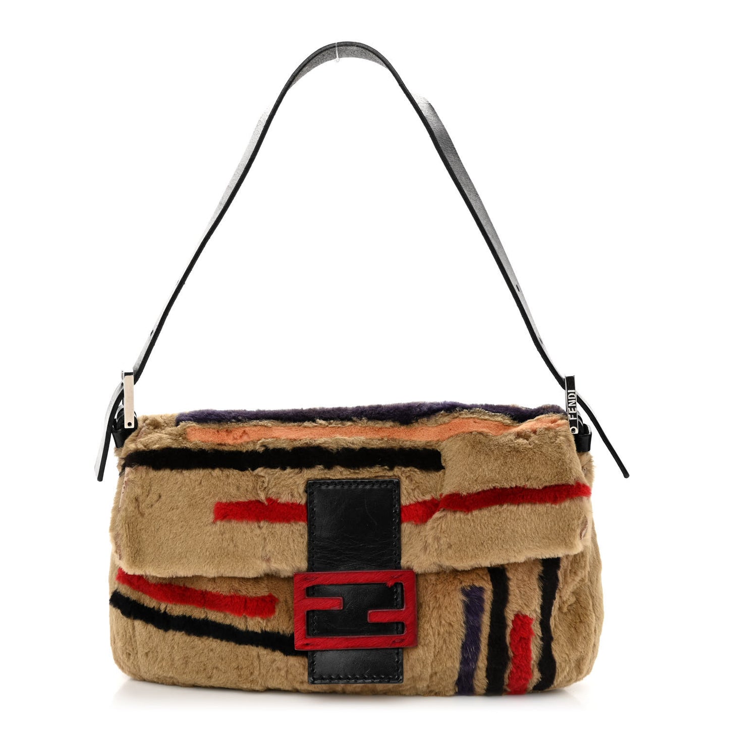 Rabbit Fur Striped Baguette Multicolor