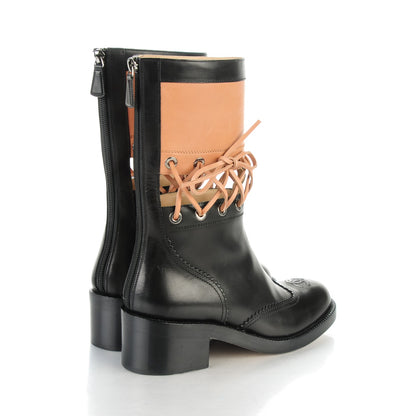 Chanel Calfskin Lace Up Short Boots 39.5 Black Beige 4 of 7
