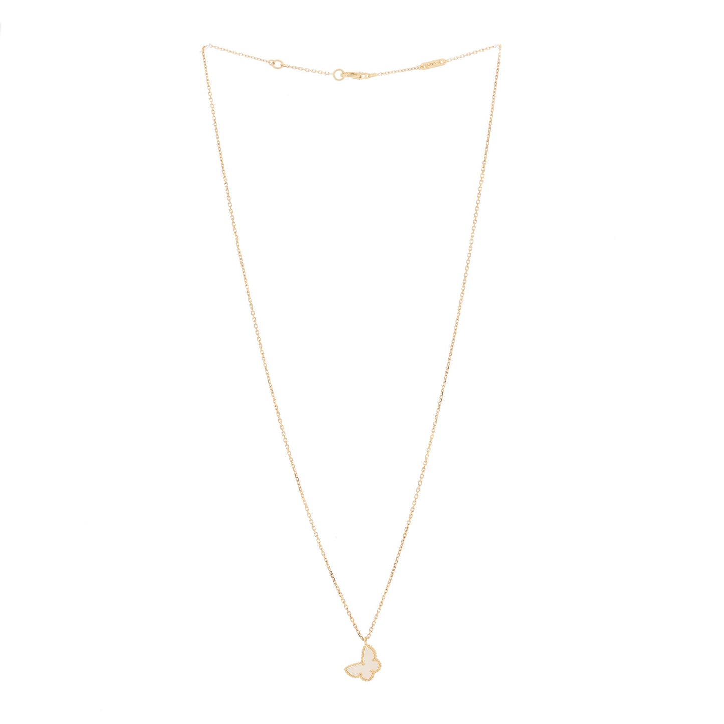 18K Yellow Gold Mother of Pearl Sweet Alhambra Butterfly Pendant Necklace