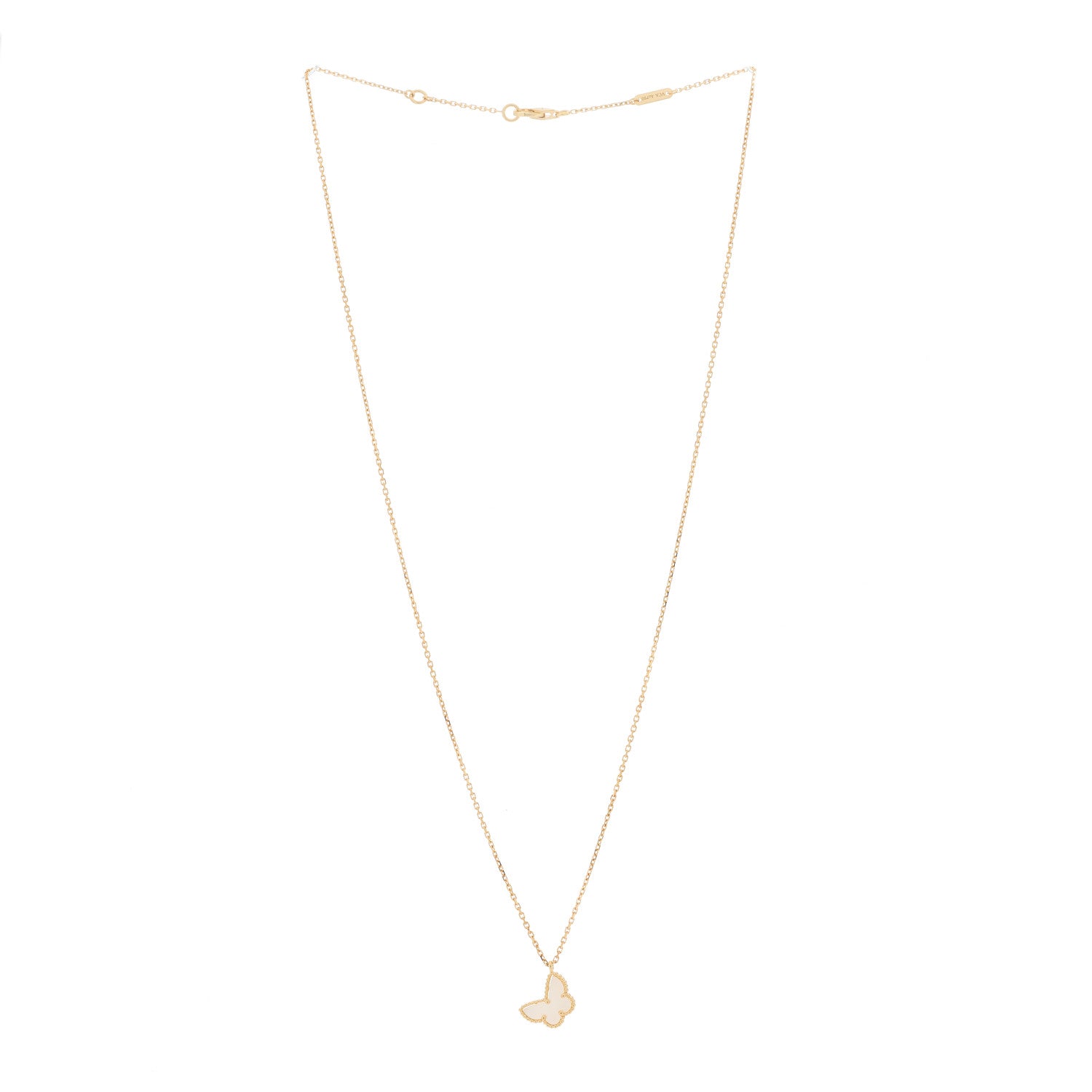 Van Cleef & Arpels 18K Yellow Gold Mother of Pearl Sweet Alhambra Butterfly Pendant Necklace 3 of 6