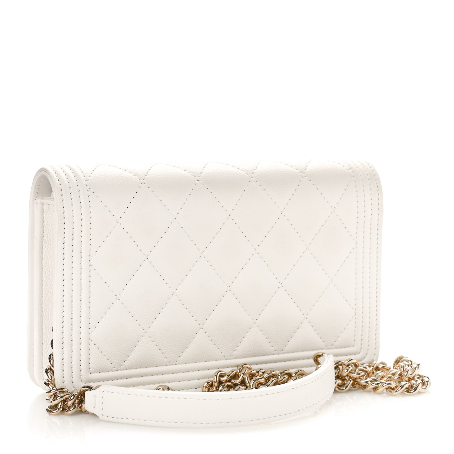 Caviar Quilted Boy Wallet On Chain WOC White