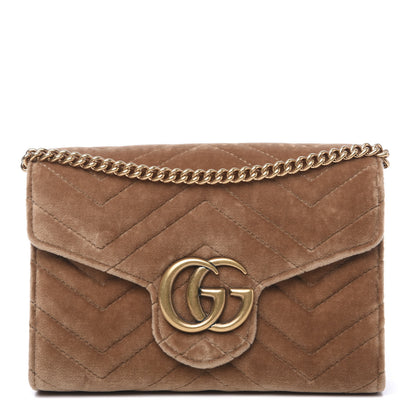 Gucci Velvet Matelasse GG Marmont Chain Wallet Taupe 1 of 12