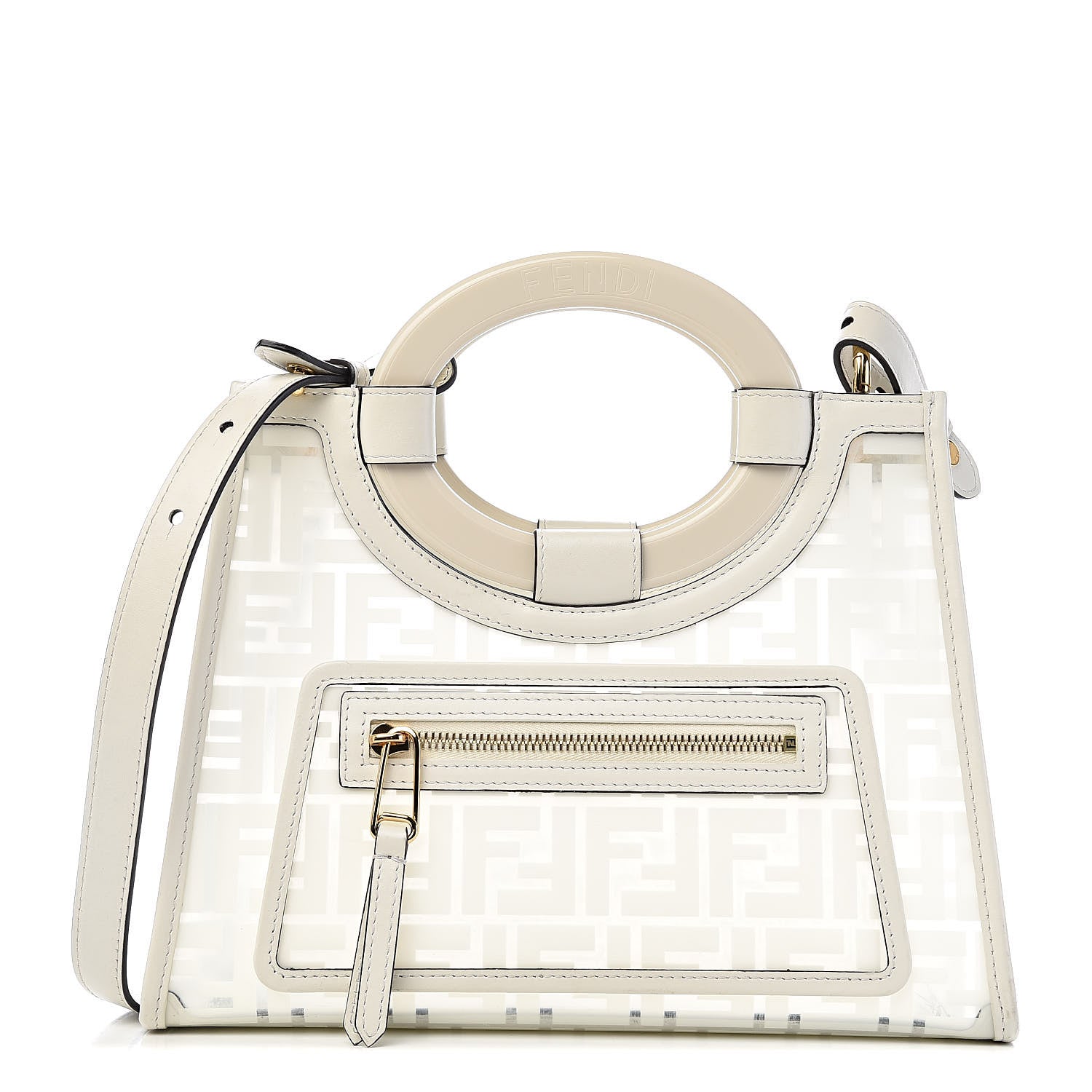 Fendi TPU FF Vitello Century Plexiglass Small Runaway Shopper Tote White 1 of 12