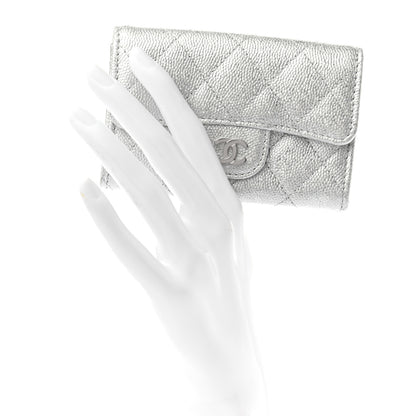 Chanel Glittered Metallic Caviar Quilted Flap Card Holder Wallet Silver 2 of 7