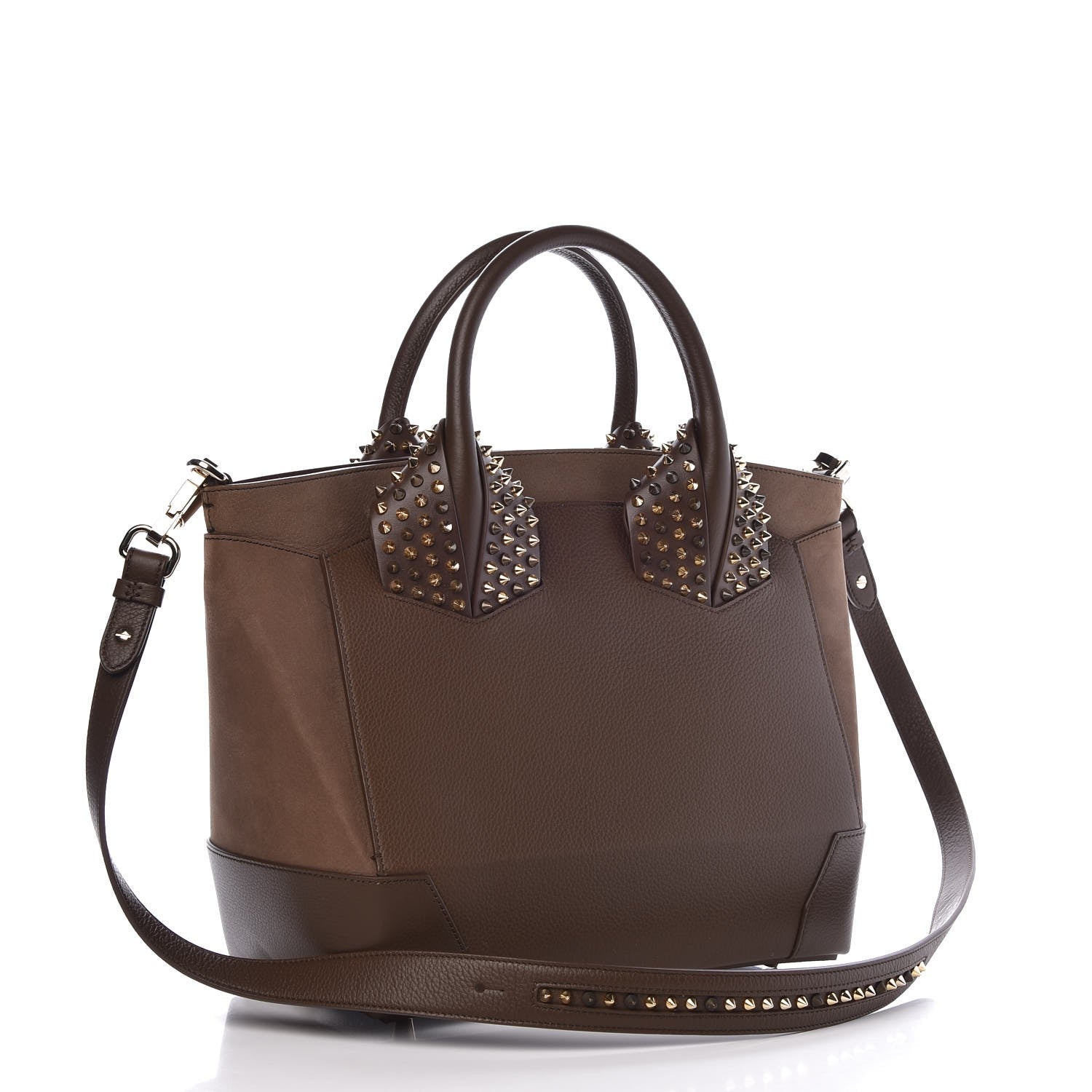 Christian Louboutin Suede Grained Calfskin Studded Large Eloise Satchel Brown 4 of 9