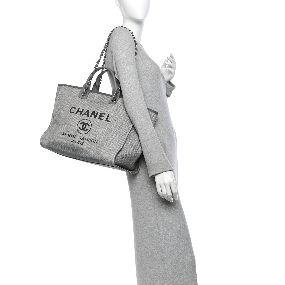 Woven Straw Raffia Large Deauville Tote Grey