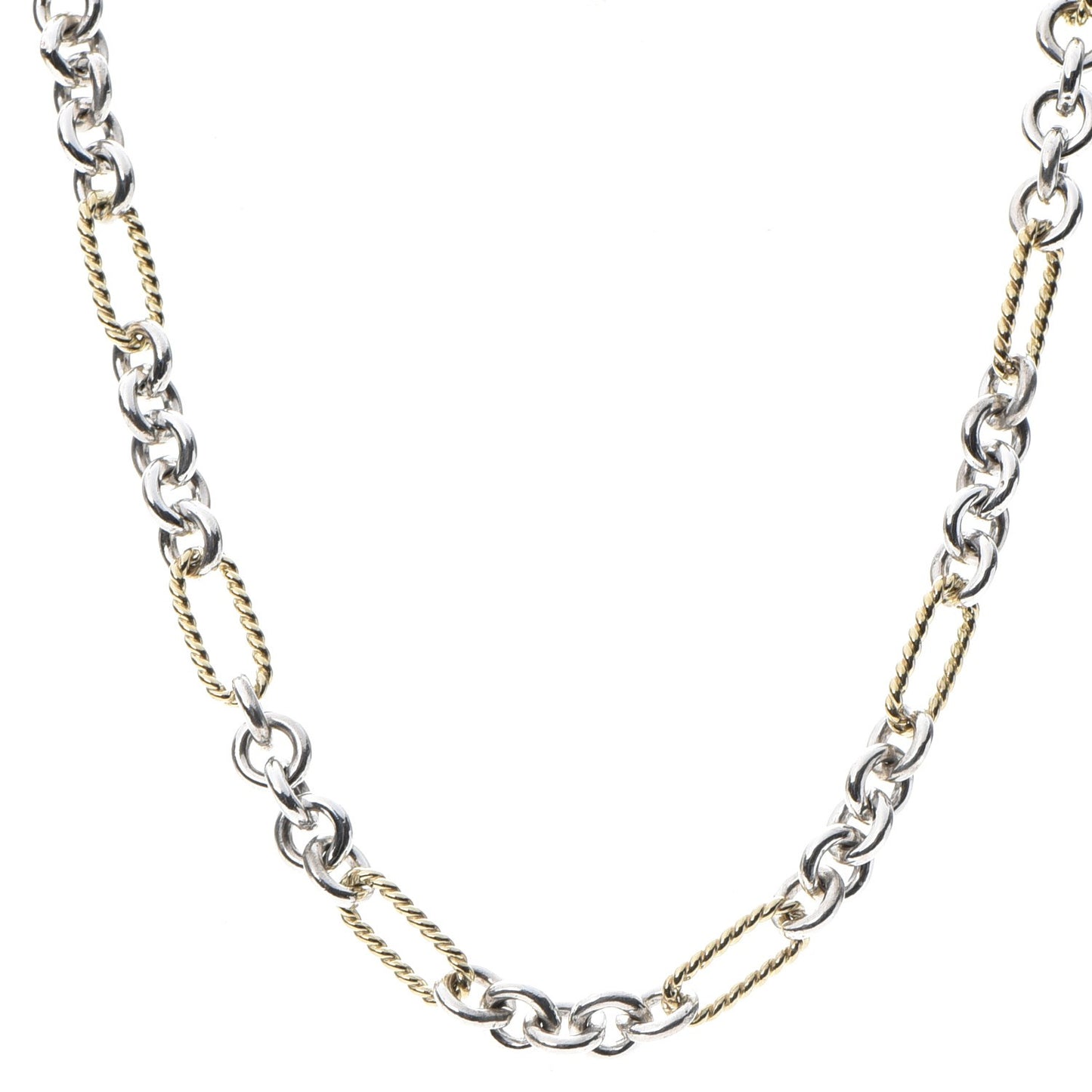Sterling Silver 18K Yellow Gold Figaro Link Toggle Necklace 15.5