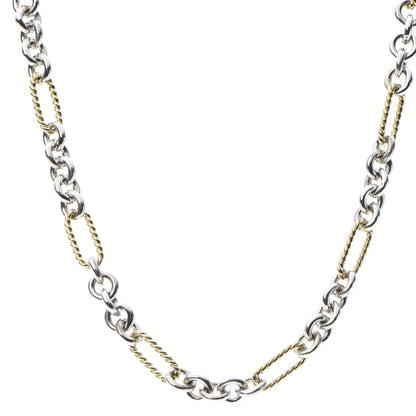 David Yurman Sterling Silver 18K Yellow Gold Figaro Link Toggle Necklace 15.5 1 of 5