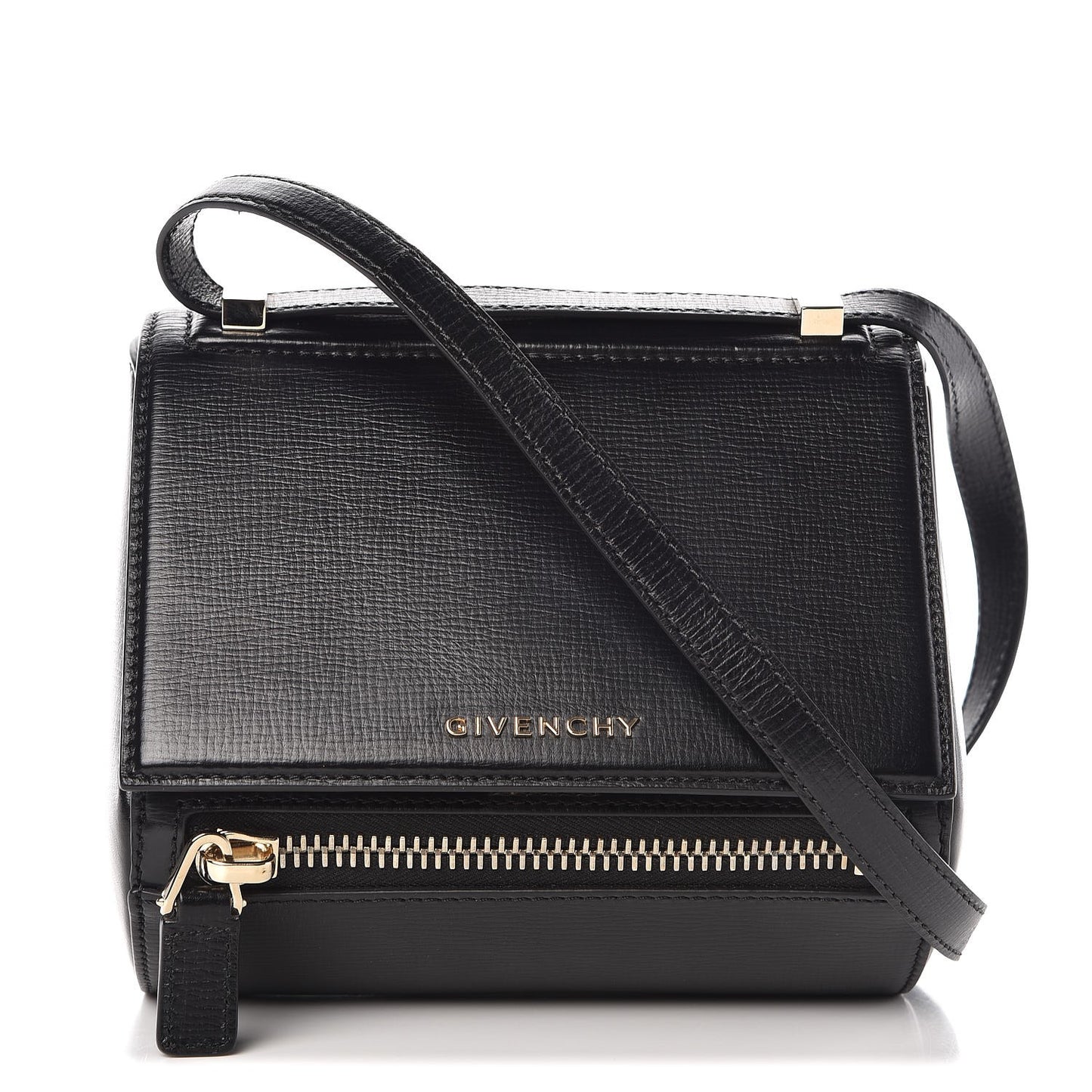 Textured Calfskin Mini Pandora Box Crossbody Bag Black