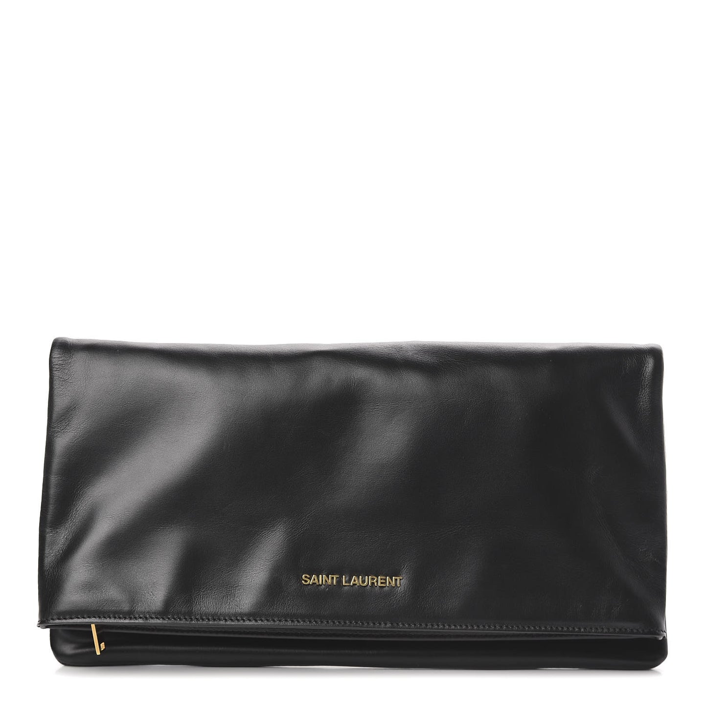 Smooth Calfskin Letters Fold-Over Clutch Black