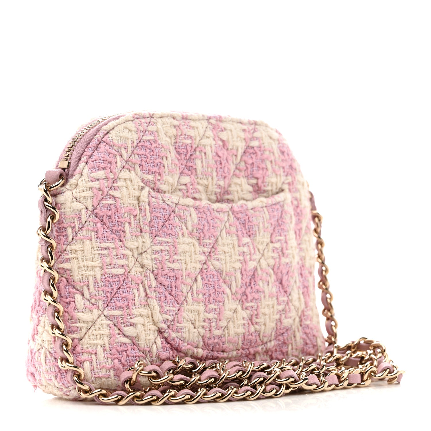 Chanel Tweed Quilted Mini Clutch With Chain Pink 3 of 11