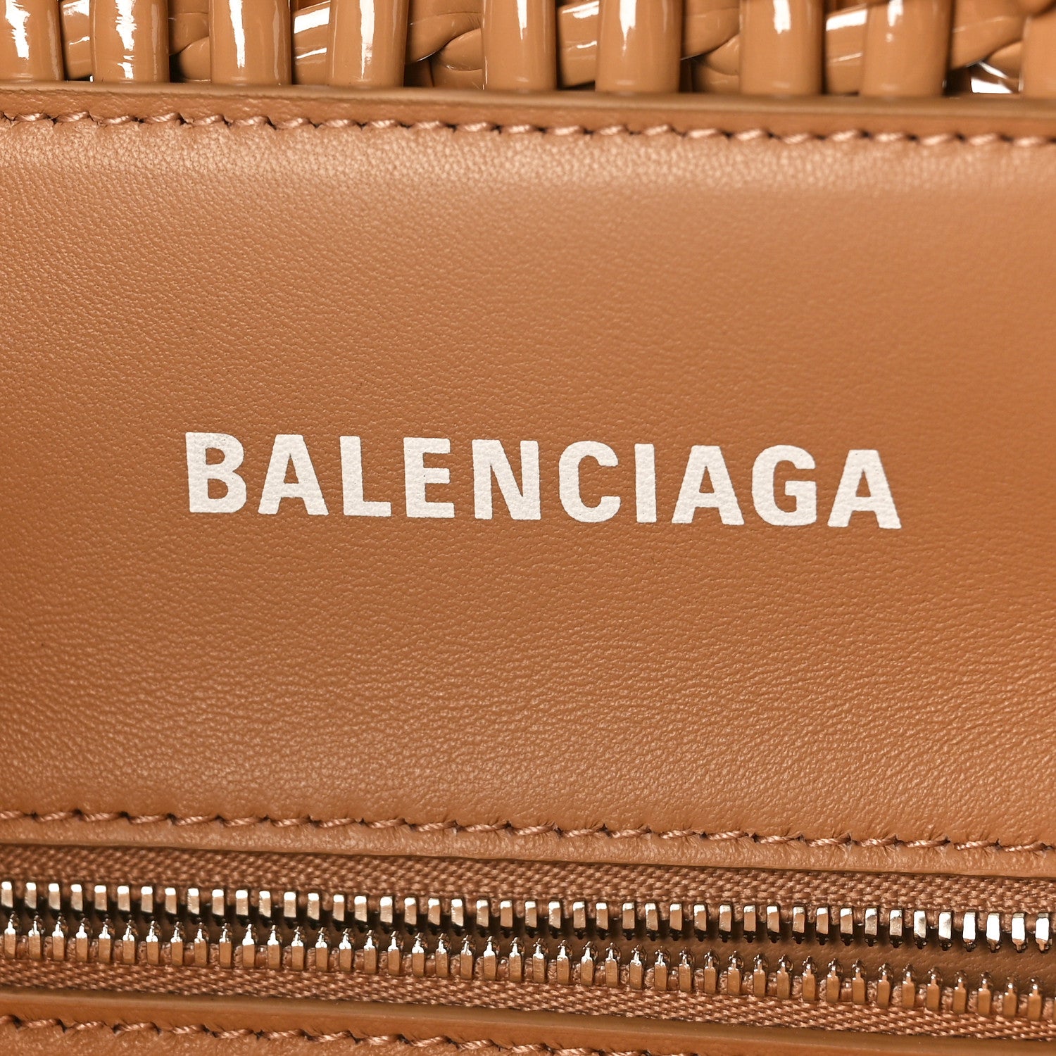 Balenciaga Varnished Faux Calfskin Braided XS Bistro Basket Beige 6 of 10