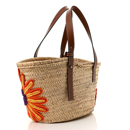 Loewe Raffia Floral Embroidered Small Basket Tote Bag Natural Tan 3 of 10