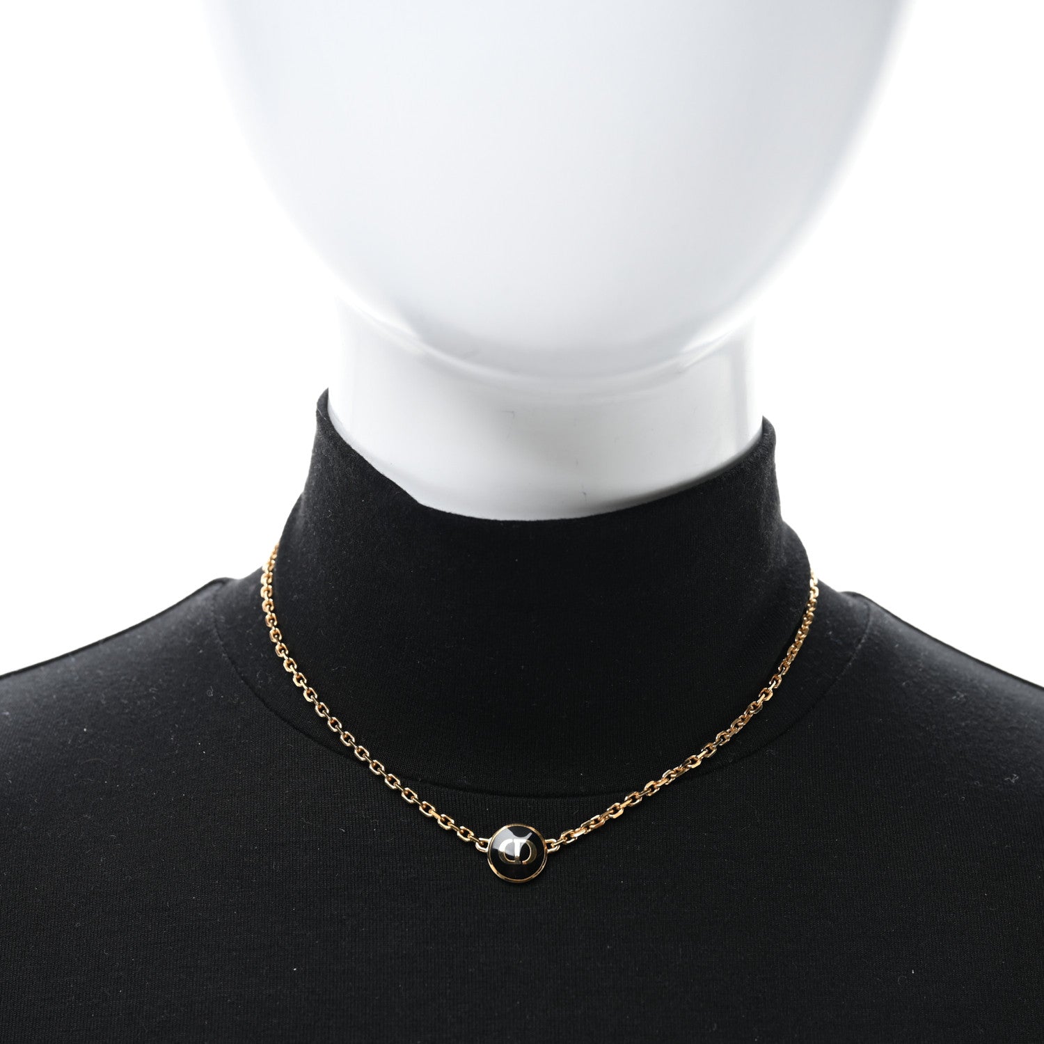 Christian Dior Metal CD Logo Necklace Gold Black 2 of 4