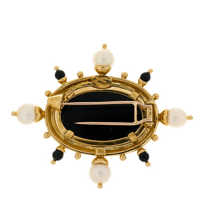 Elizabeth Locke 18K Yellow Gold Pearl Black Onyx Venetian Glass Intaglio Brooch Pin 4 of 4