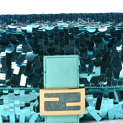 Fendi Sequin Paillettes Vitello Grace Sex and the City Baguette Spring Turquoise 8 of 11