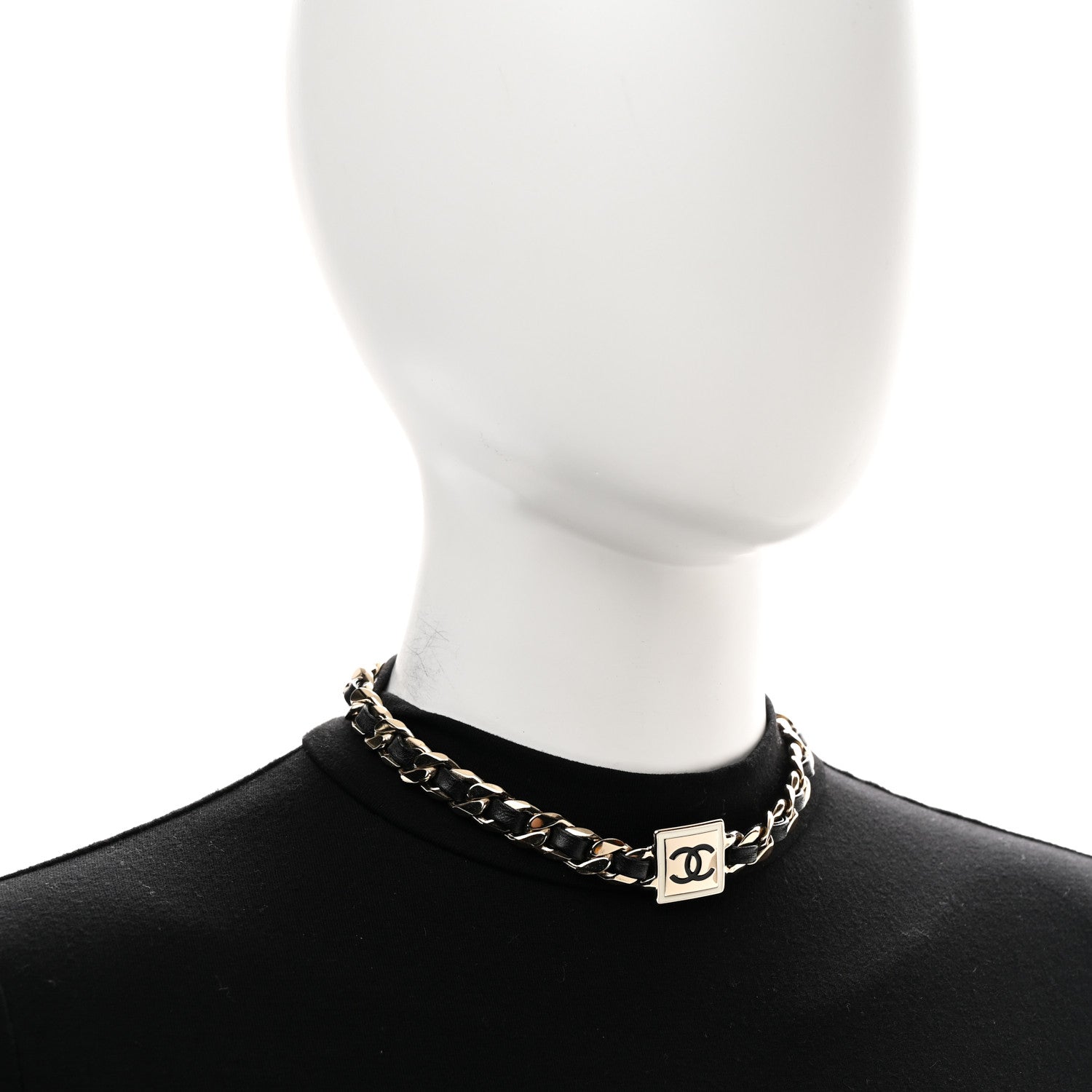 Chanel Metal Lambskin CC Square Choker Gold Black White 2 of 7