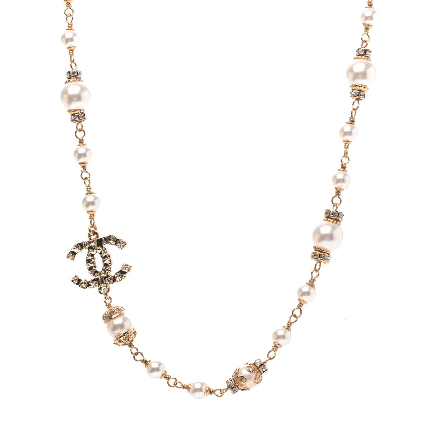 Crystal Pearl CC Short Necklace Gold