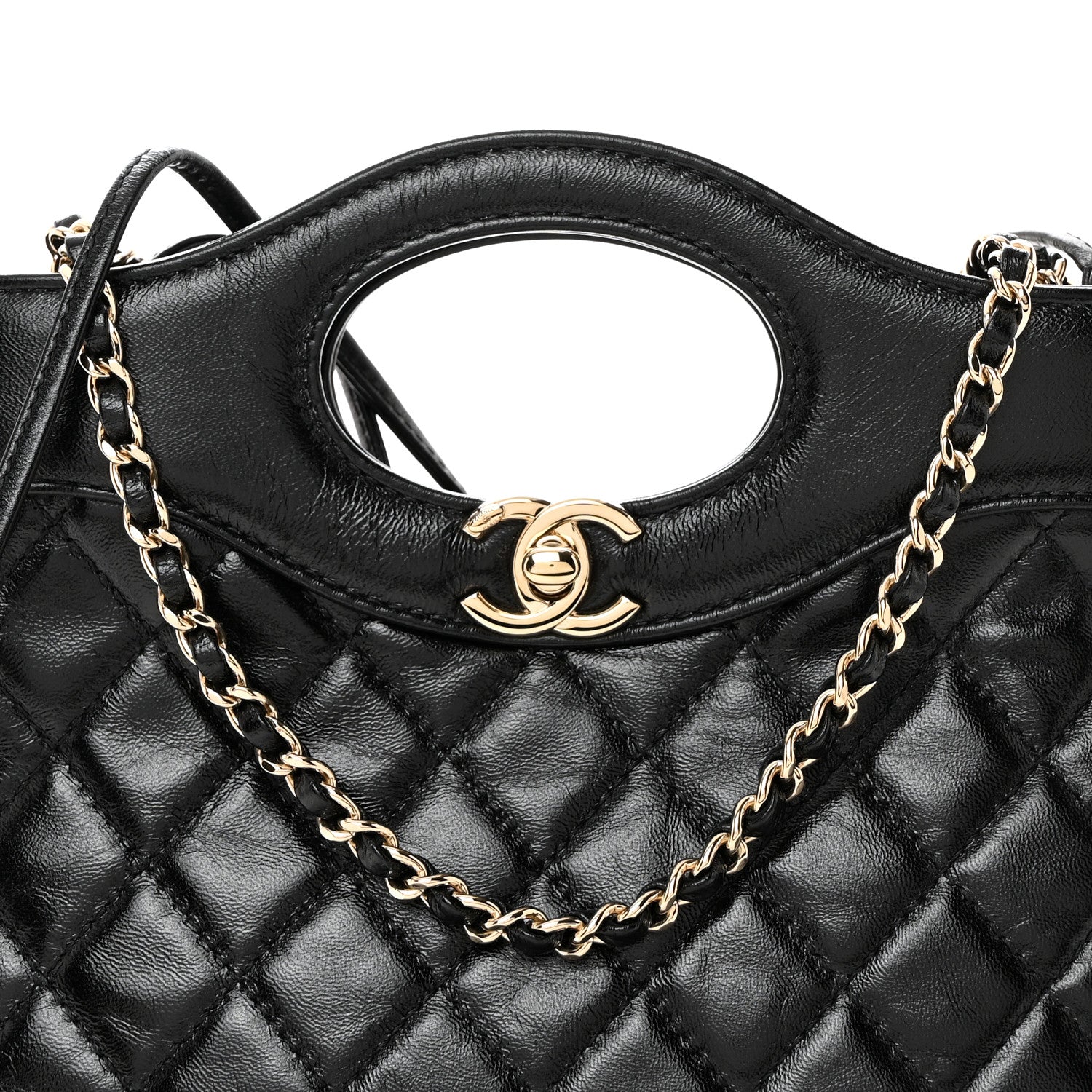 Chanel Shiny Crumpled Calfskin Quilted Mini 31 Shopping Bag Black 8 of 10