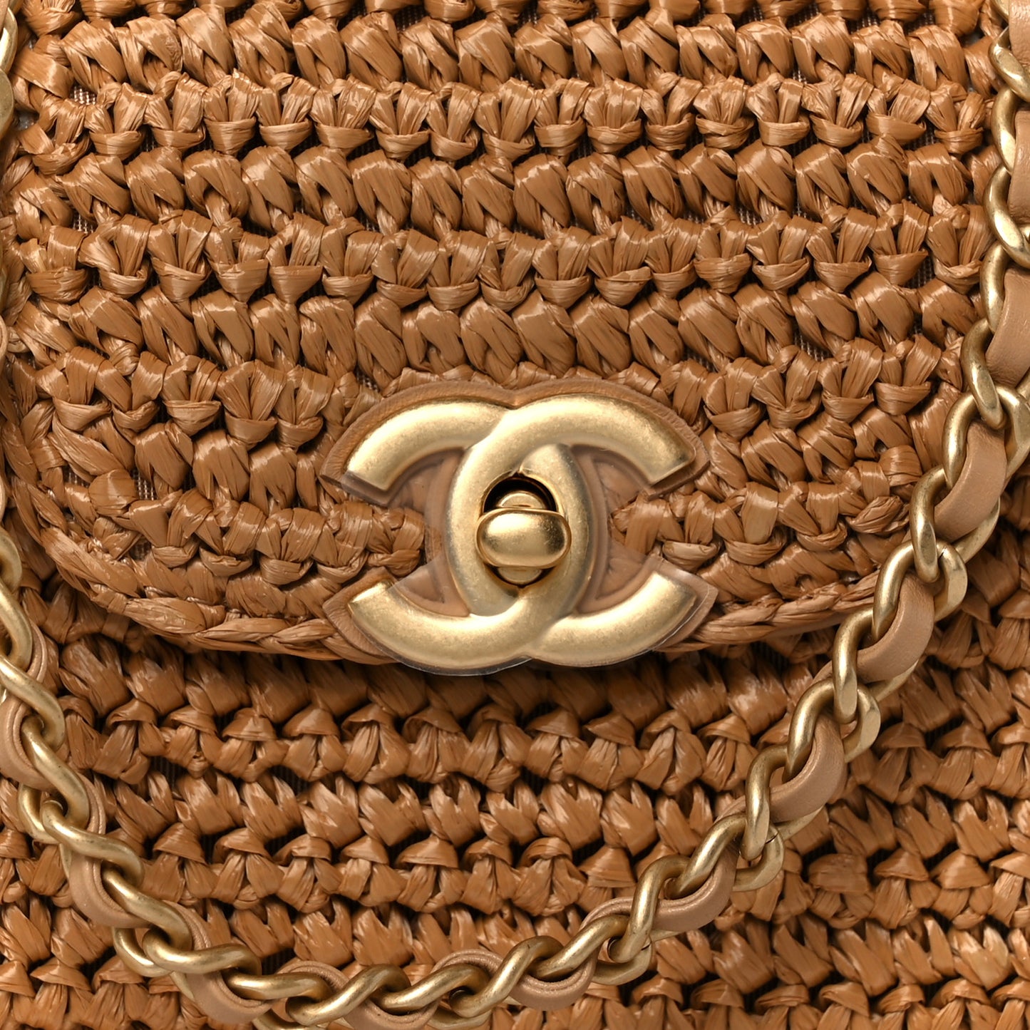 Braided Raffia Nano Kelly Flap Bag Dark Beige