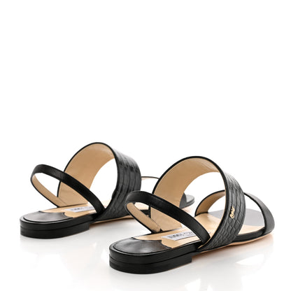 Jimmy Choo Nappa Crocodile Embossed Seia Flat Sandals 37 Black 4 of 8