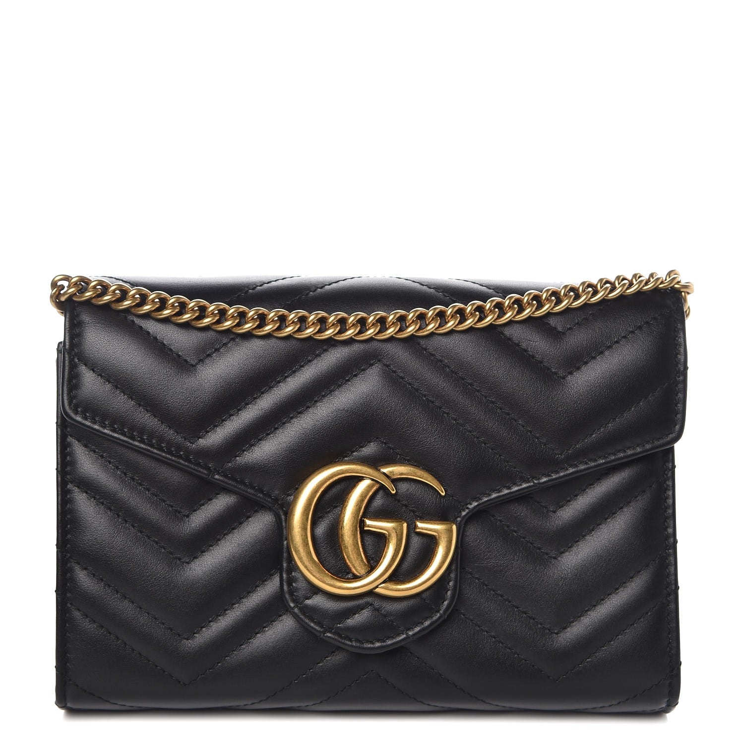 Gucci Calfskin Matelasse GG Marmont Chain Wallet Black 1 of 7