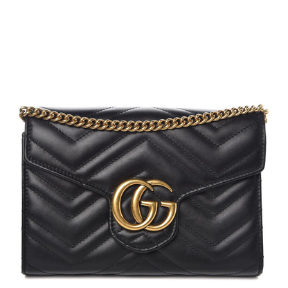 Gucci Calfskin Matelasse GG Marmont Chain Wallet Black 1 of 7