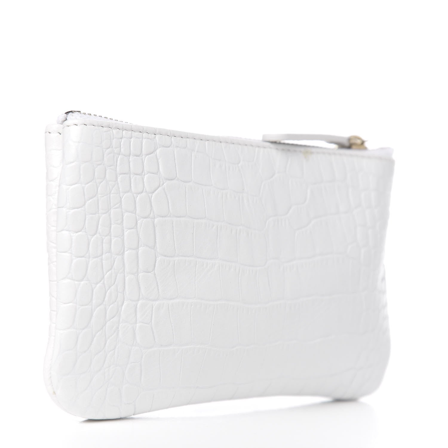 Chanel Calfskin Crocodile Embossed Cocodile Cosmetic Case White Gold 2 of 7