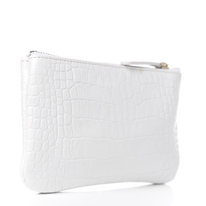 Chanel Calfskin Crocodile Embossed Cocodile Cosmetic Case White Gold 2 of 7