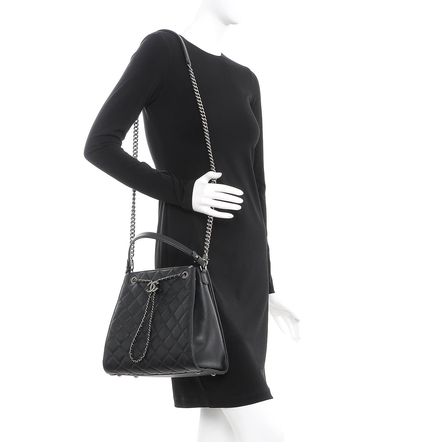 Chanel Caviar Quilted Medium CC Bucket Bag Black 2 of 8