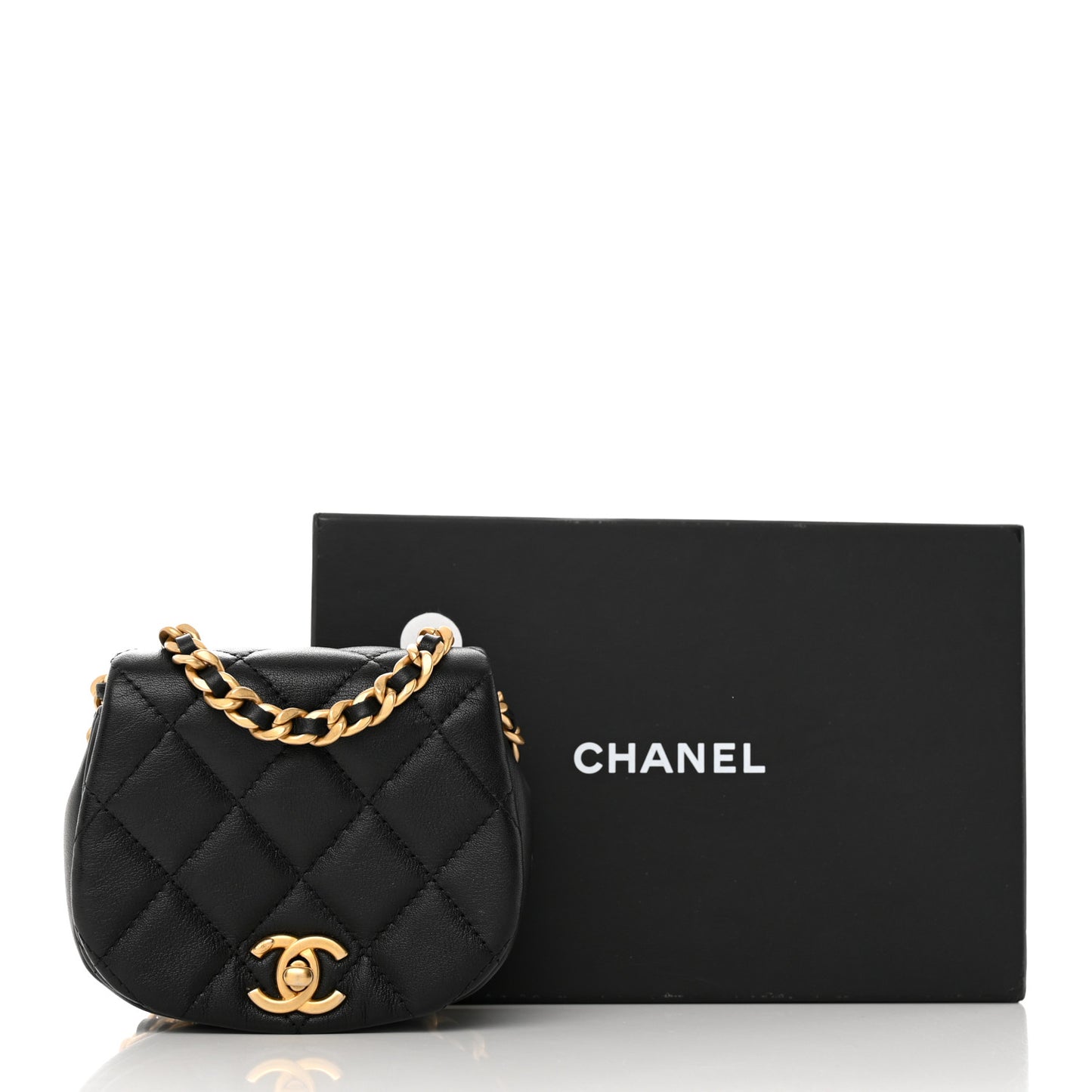 Calfskin Quilted Mini Coco Mail Clutch with Chain Black