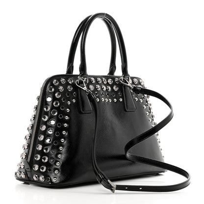Prada Saffiano Vernice Small Crystal Pyramid Bag Black 3 of 9