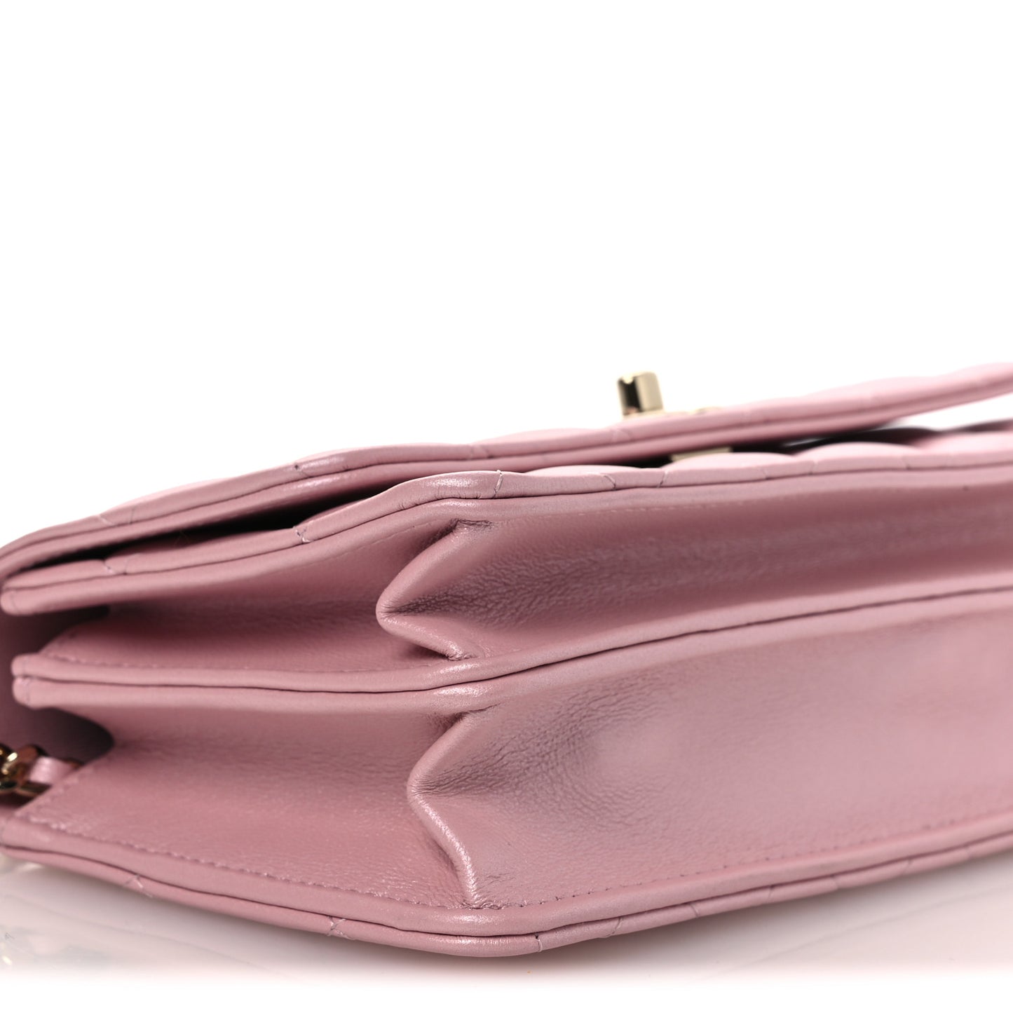 Pearly Lambskin Quilted Charms Wallet On Chain WOC Light Pink