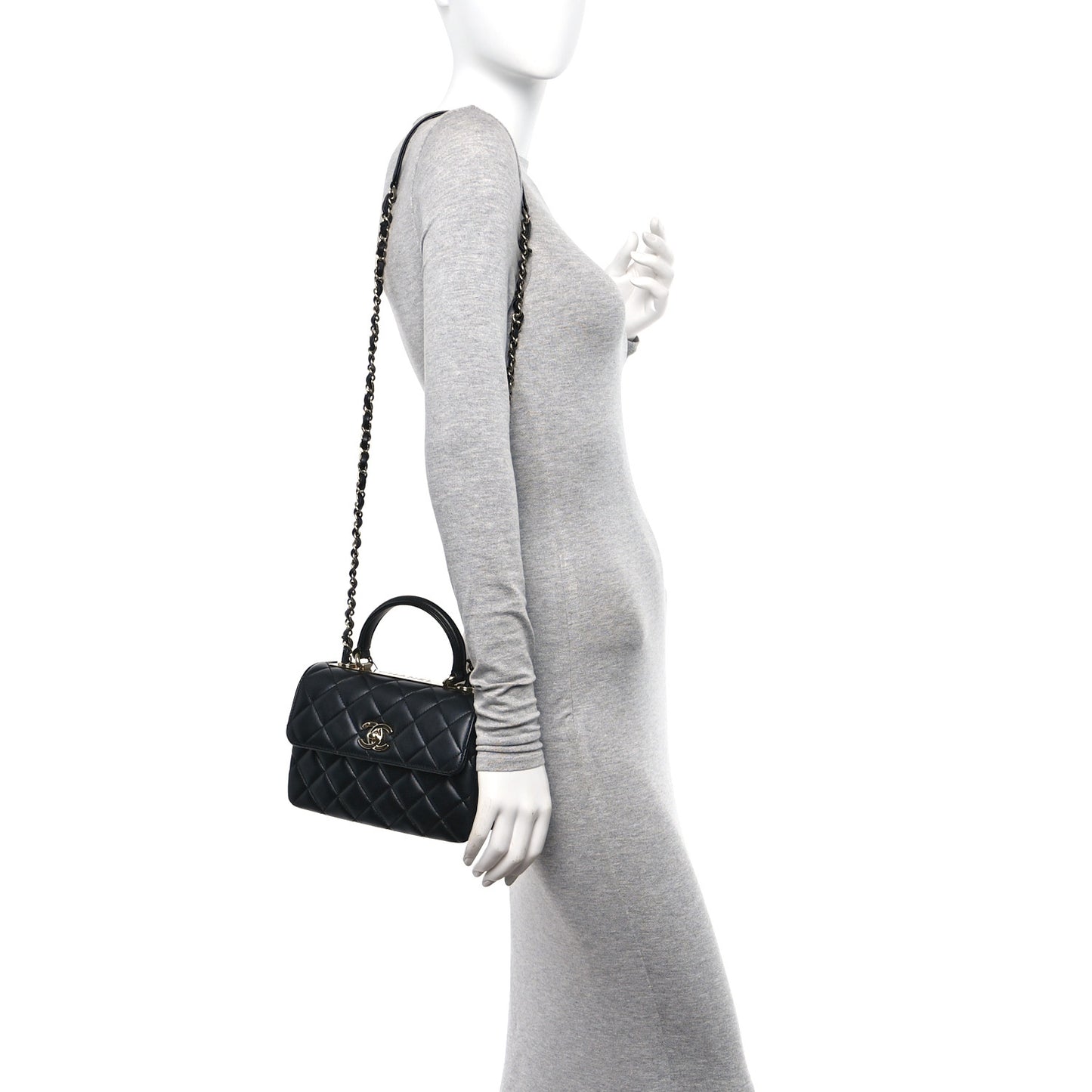 Lambskin Quilted Mini Trendy CC Dual Handle Flap Bag Black