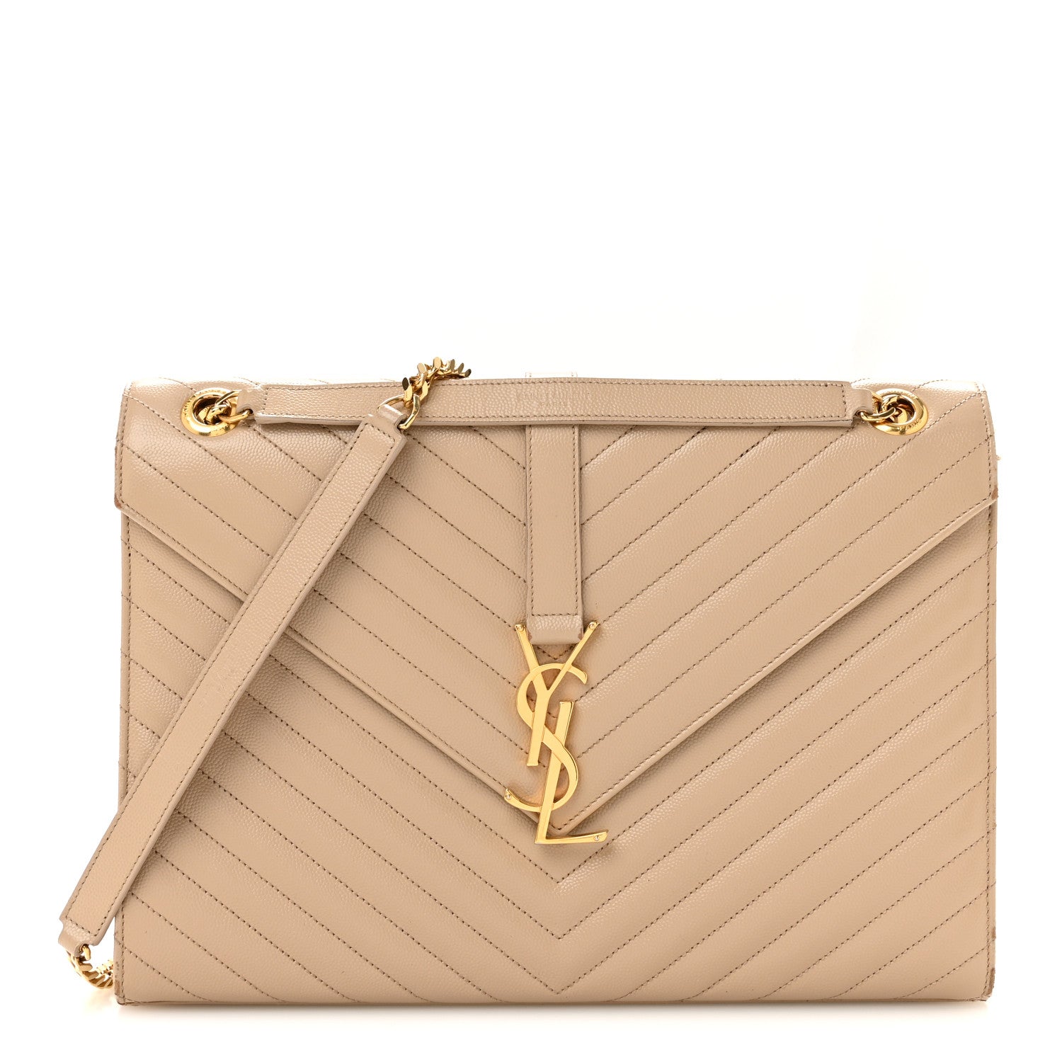 Saint Laurent Grain De Poudre Matelasse Chevron Large Monogram Satchel Dark Beige 1 of 16