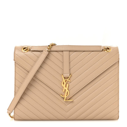 Saint Laurent Grain De Poudre Matelasse Chevron Large Monogram Satchel Dark Beige 1 of 16