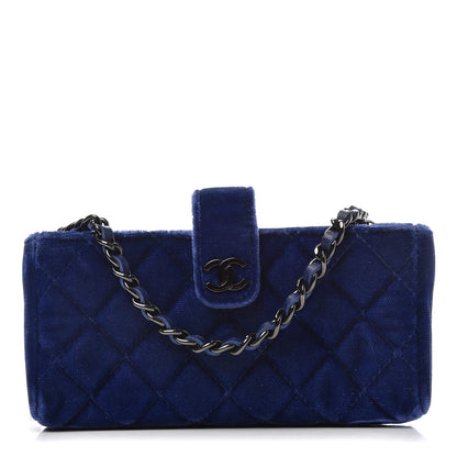 Chanel Velvet Quilted Mini Phone Holder Crossbody Bag Blue 1 of 8