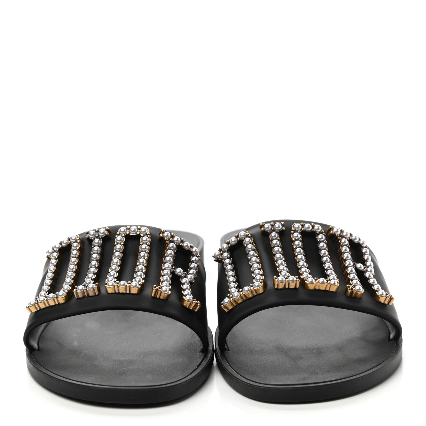 Matte Calfskin Pearl Dio(r)evolution Slide Sandals 38 Black