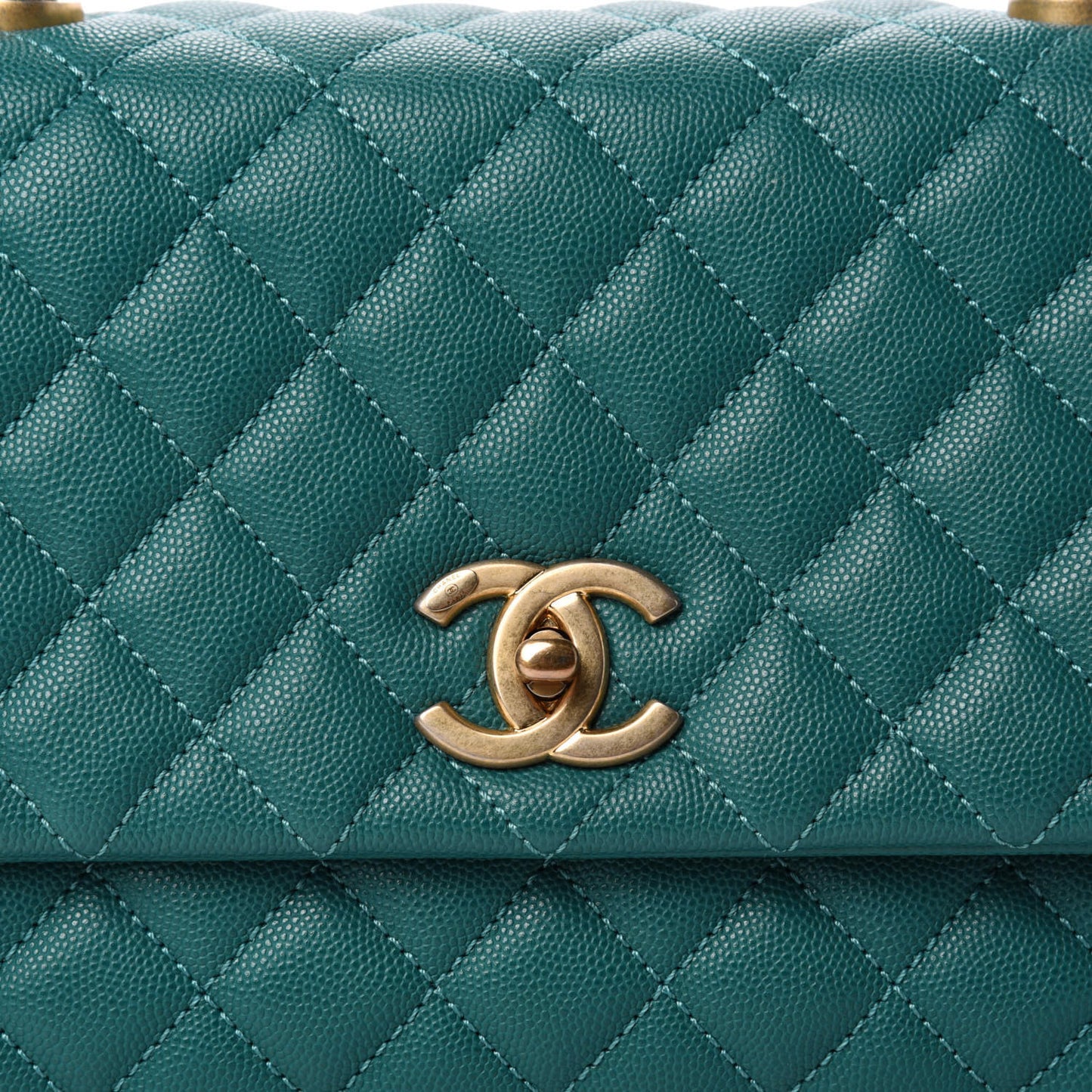 Caviar Quilted Small Coco Handle Flap Dark Turquoise