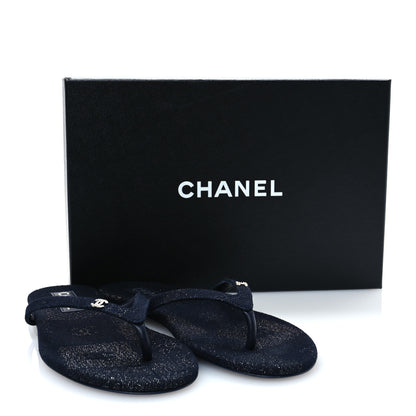 Chanel Velvet Crystal CC Thong Sandals 39 Dark Blue 9 of 9