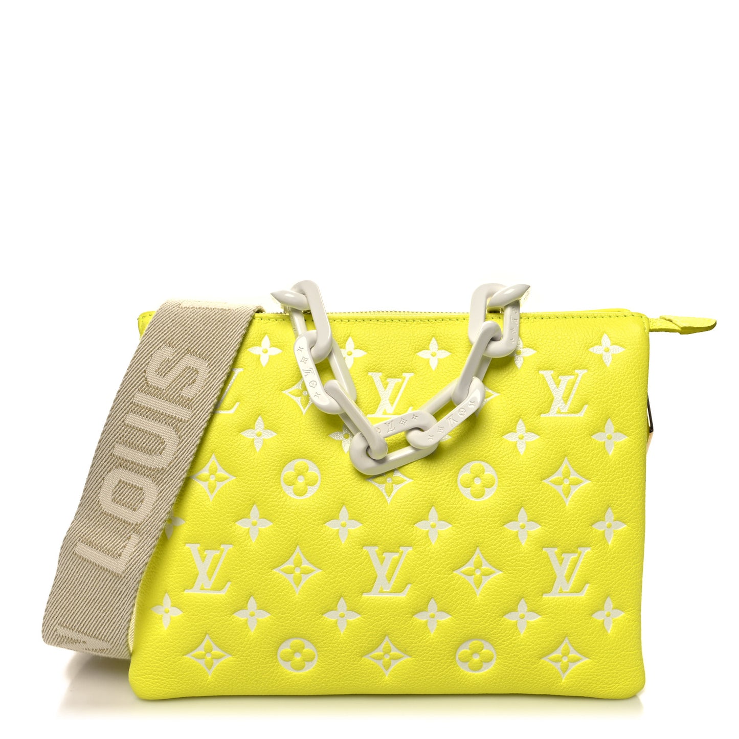 Calfskin Embossed Monogram LV Match Coussin PM Fluorescent Yellow