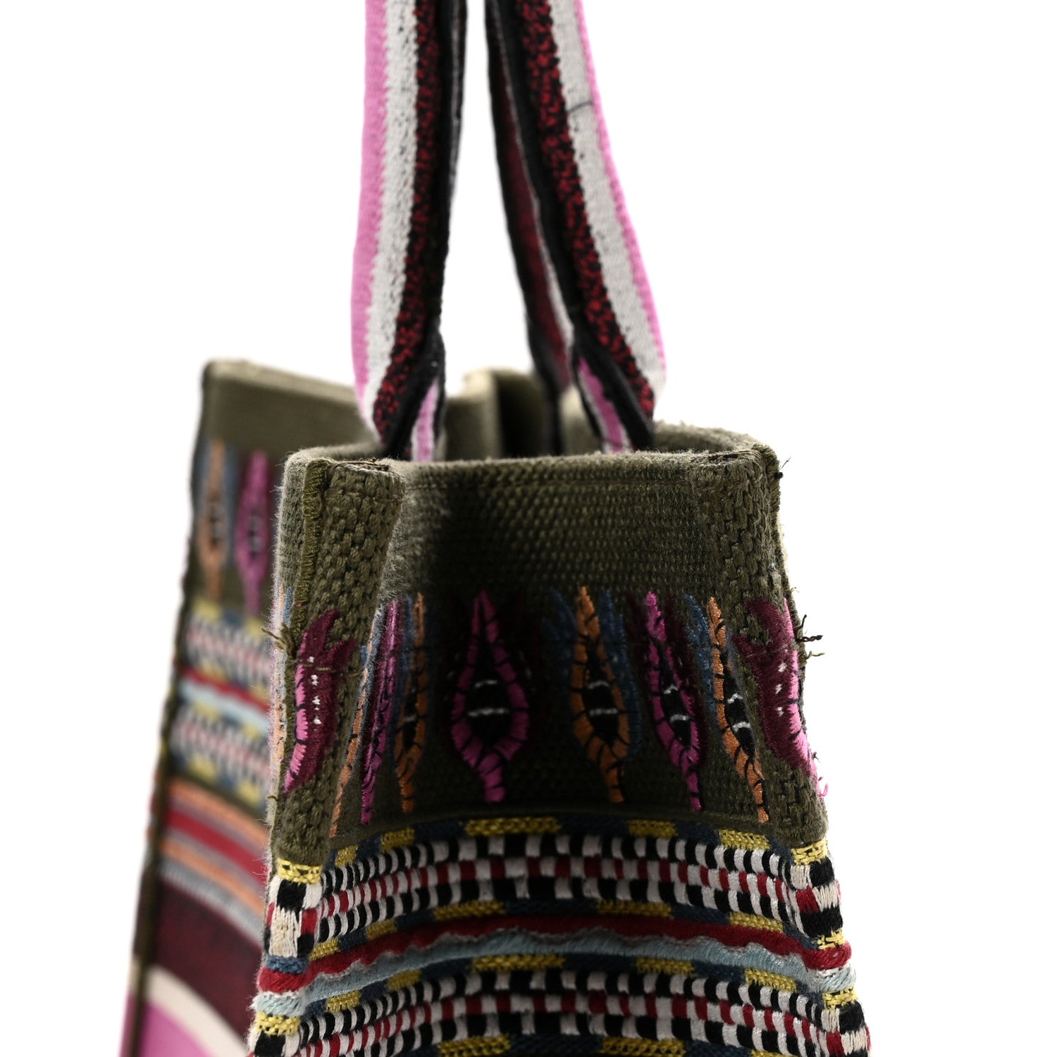 Christian Dior Canvas Embroidered Book Tote Olive Multicolor 12 of 12