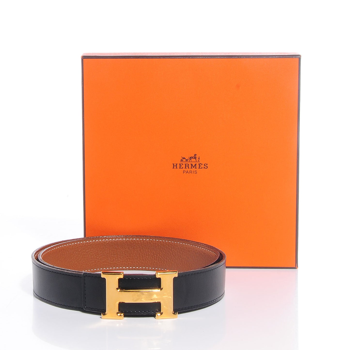 Box Togo Reversible Polished Constance 32mm H Belt 90 Black Gold