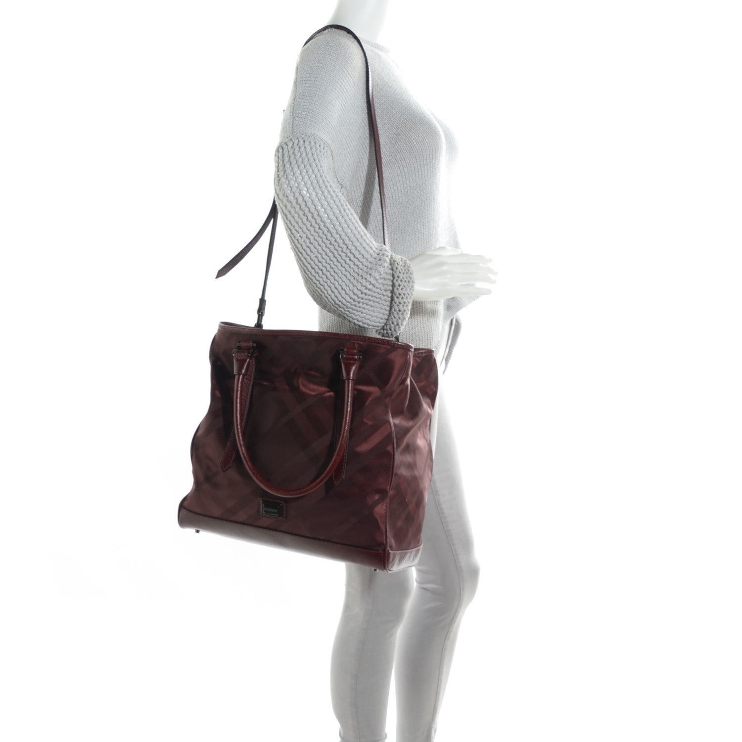 Burberry Bordeaux Canvas Check Large Tote 3 of 10