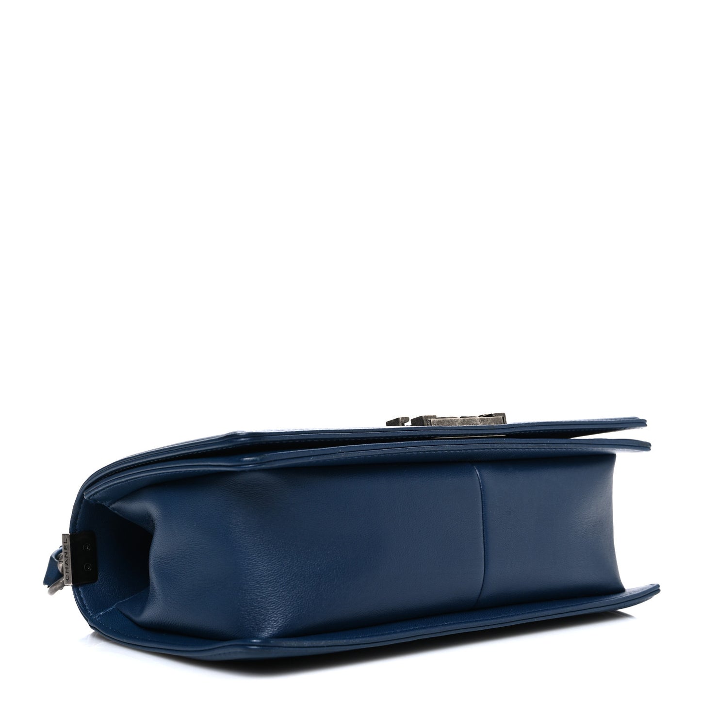 Calfskin Chevron Quilted Medium Boy Flap Dark Navy Blue