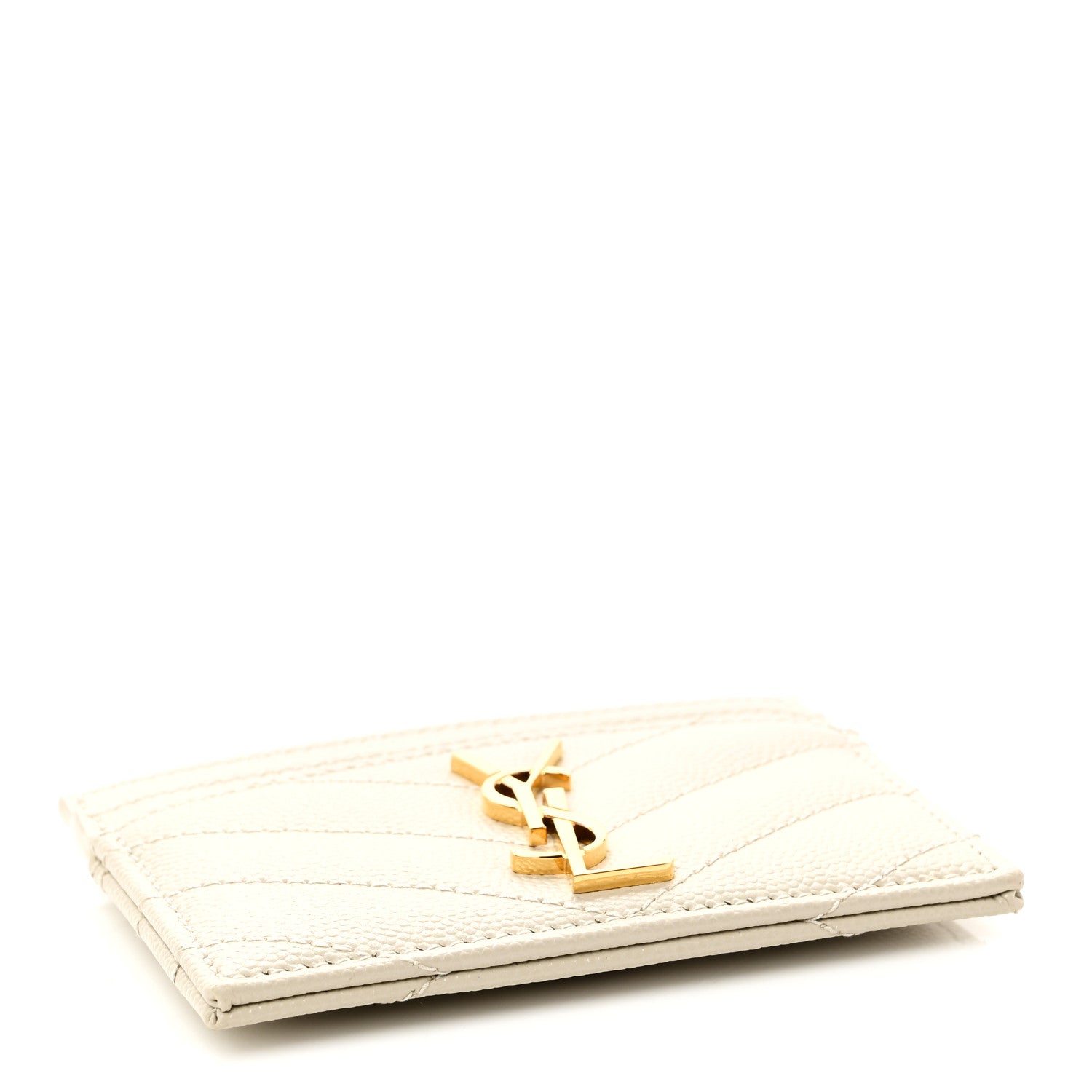 Saint Laurent Grain De Poudre Matelasse Chevron Monogram Credit Card Case Crema Soft 4 of 8