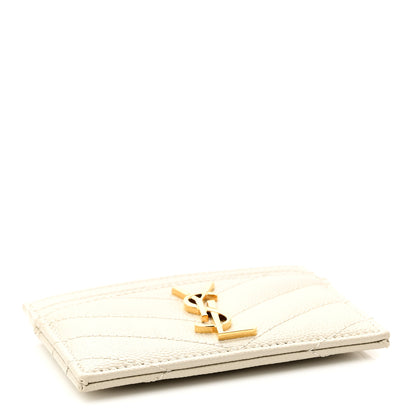 Saint Laurent Grain De Poudre Matelasse Chevron Monogram Credit Card Case Crema Soft 4 of 8