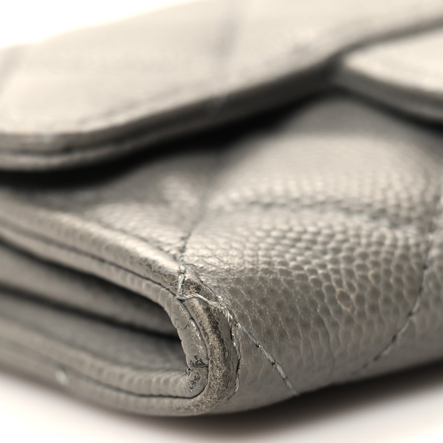 Caviar Quilted Flap Card Holder Wallet Dark Grey