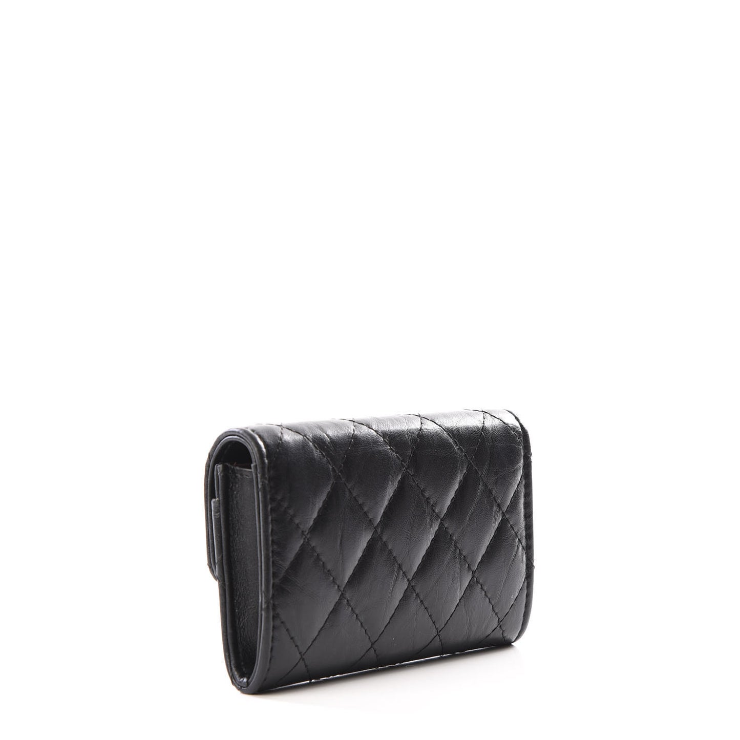Aged Calfskin Quilted Reissue Flap Card Holder Black
